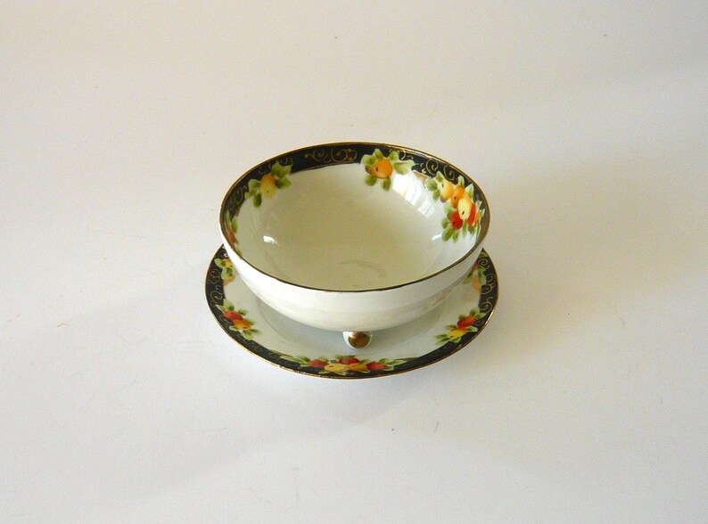 Antique Nippon Porcelain Mayonnaise Dish With Underplate Green Crown Mark 1890s Hand Painted