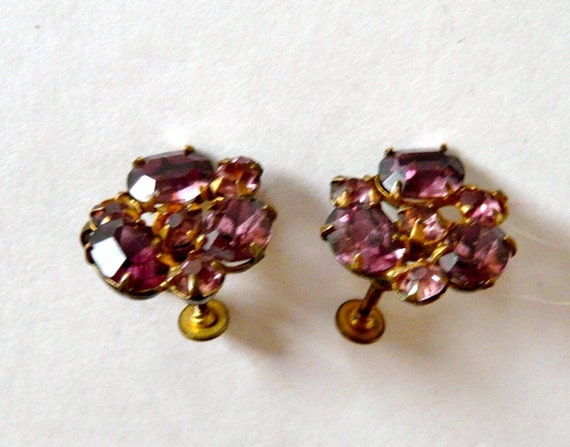 Vintage Lisner Purple Rhinestone Earrings  Gold T… - image 3