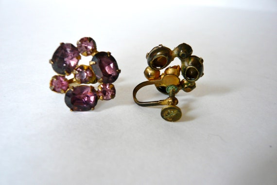 Vintage Lisner Purple Rhinestone Earrings  Gold T… - image 4