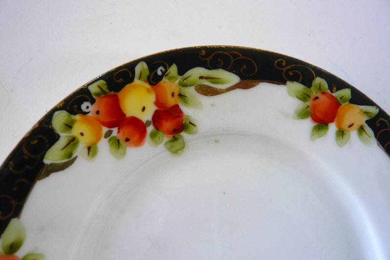 Antique Nippon Porcelain Mayonnaise Dish With Underplate Green Crown Mark 1890s Hand Painted