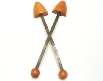 Vintage Wood Shoe Stretcher: Flexible Metal Shoe Saver