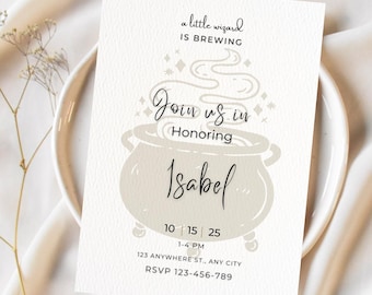 Invitación para baby shower de mago: Diseño de caldero neutro (invitación digital, 5x7 y para teléfono)