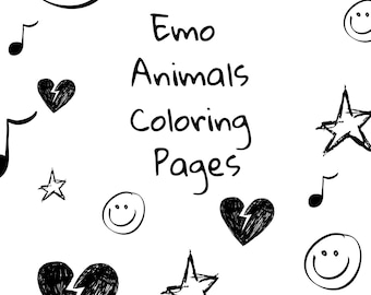 Emo Animal Coloring Pages Printable | Cute Sad Animals Coloring Book | Nostalgic Emo Art | Instant Download