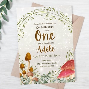 Mushroom Fairy Birthday Invitation: Enchanted Forest Party (Editable PDF Template)
