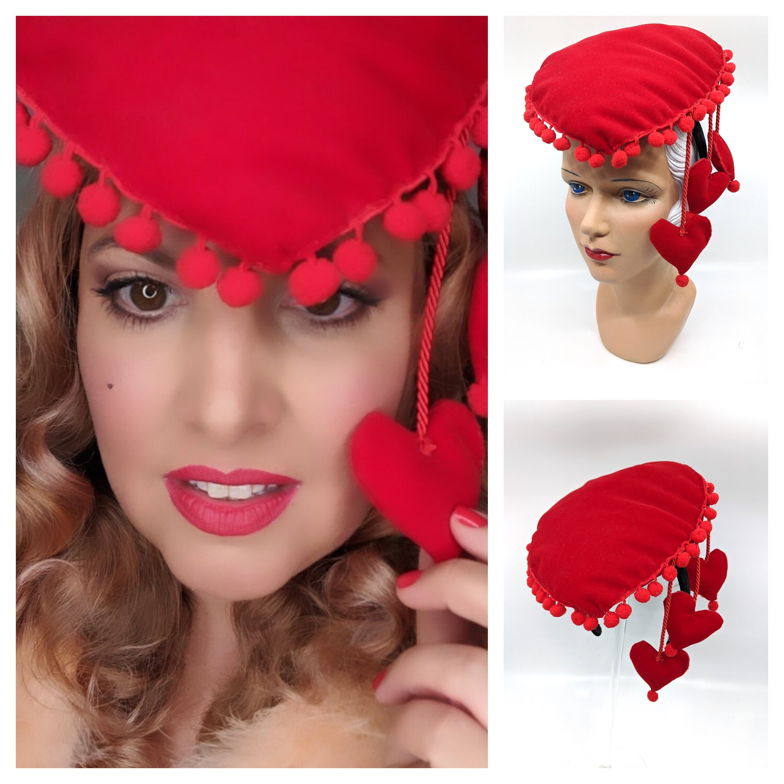Red Velvet Heart Hat Valentine' Day 