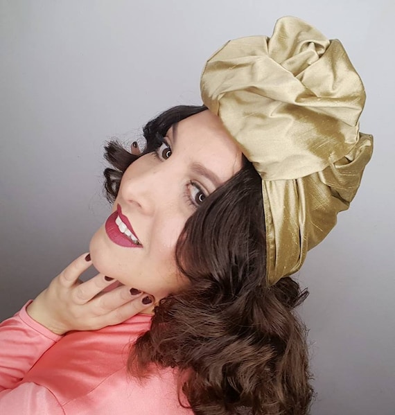 Gold 1940 S Vintage Style Silk Turban Glamour Style Pin Etsy