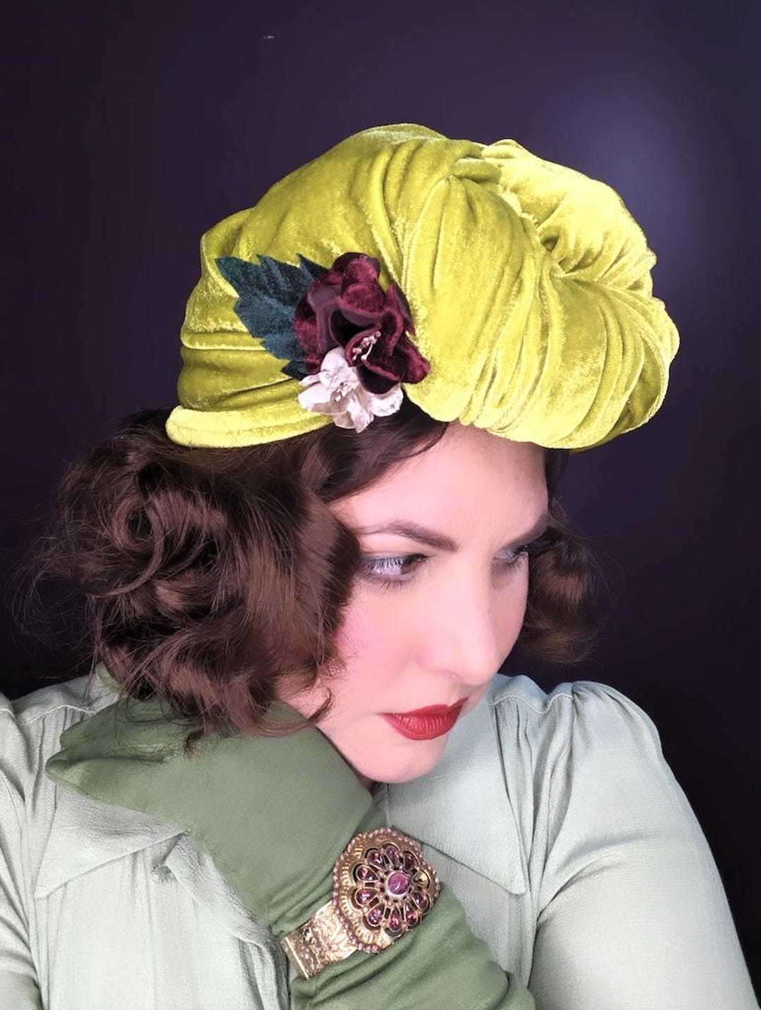 Antique Vintage 1930's 40's Couture striped Turban Unusual main image 0