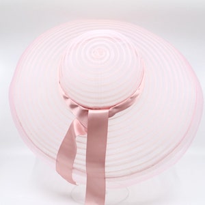 1970s Style Crinoline Gatsby Wide brim Sheer Sun Hat – Vintage Pink Wide Brim Wedding Hat with Satin Ribbon - Made to Order