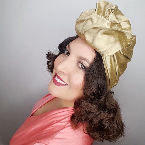 Gold 1940 S Vintage Style Silk Turban Glamour Style Pin Etsy