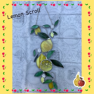 Lemon, Lemon Scroll, Stained Glass Lemon Scroll, Kitchen Decor, Home Decor, Hand Made, Custom Order, Lemon Vine, Lemon Branch