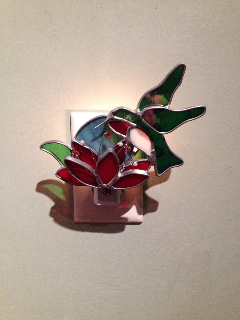 Hummingbird Night Light Stained Glass Sun Catcher Custom Etsy