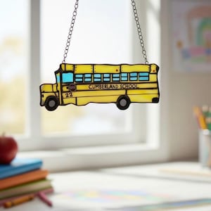 School Bus, Custom Made, Stained Glass, Sun Catcher, Hand Made