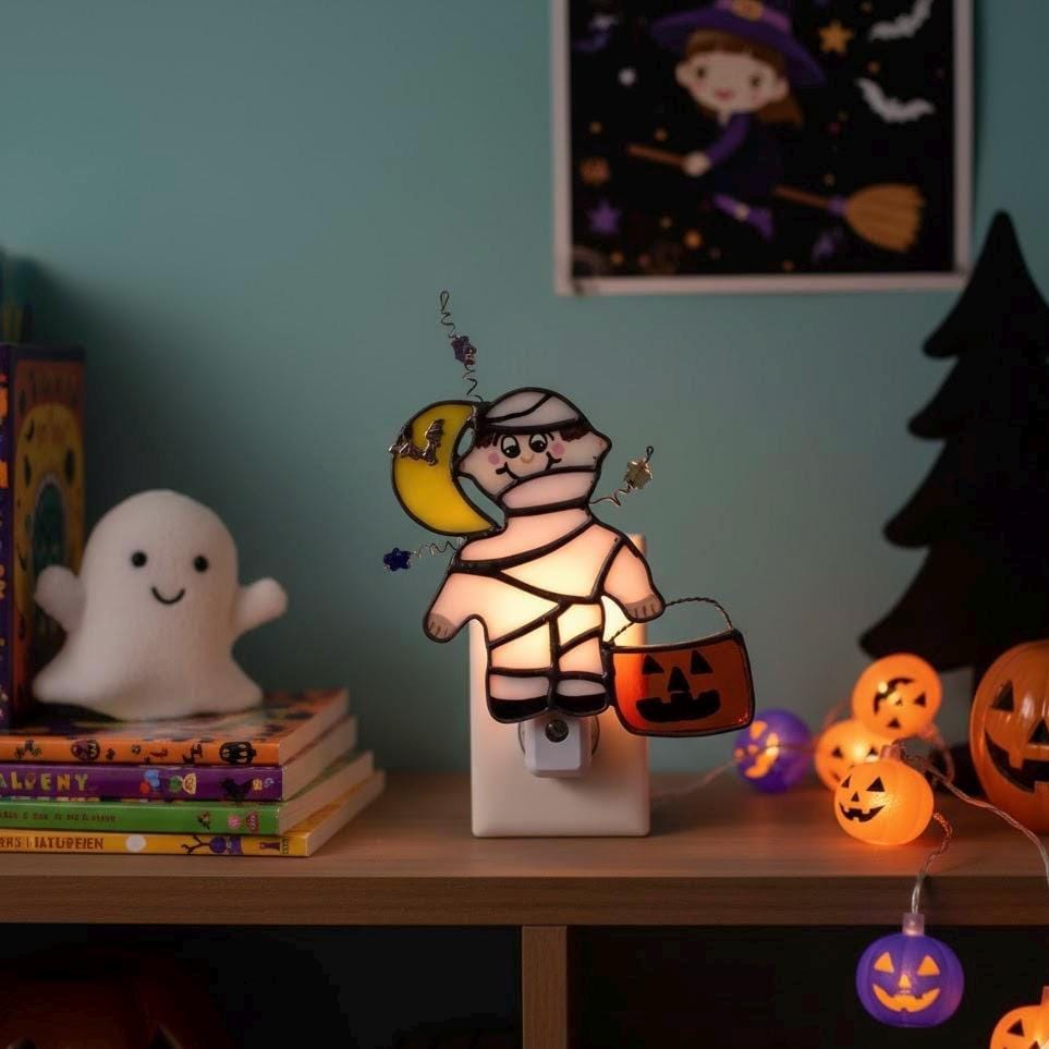 手作りステンドグラスのミイラナイトライト - ハロウィン