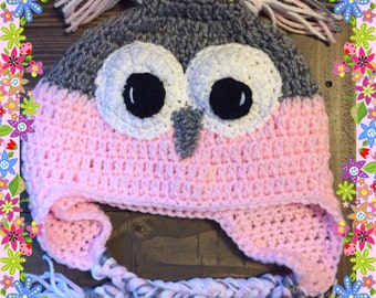 Crochet Owl Hat, Crochet, Handmade, Custom Made, Winter Hat, Hat