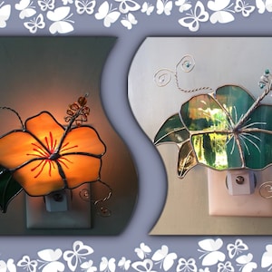Hibiscus, Stained Glass Night Light or Sun Catcher, Custom Made, Hand Made Flower