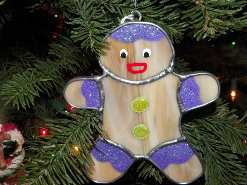 Gingerbread Man, Christmas Ornament, Stained Glass, Sun Catcher, Hand Made, Custom Order image 1