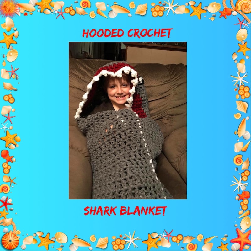 Shark Print Pattern Hooded Blanket