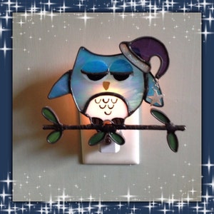 Owl Night Light, Sleepy Owl, Bedroom Night Light, Night Light, Sun Catcher, Custom Made, Hand Made