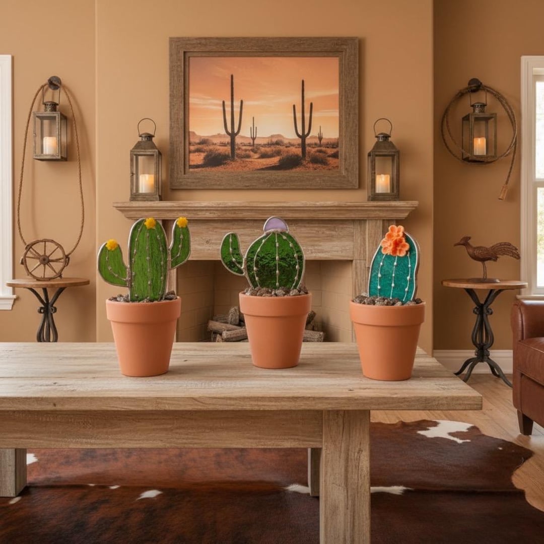 Stained Glass Cactus Decor: Unique Desert Plant Art - Etsy