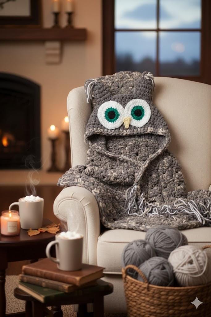 Crochet Hooded Owl Blanket: Custom Cozy Throw