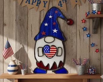 Stained Glass 4th of July Gnome: Patriotic Home Decor