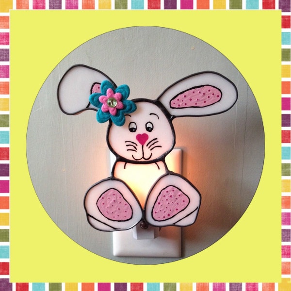 Bunny, Stained Glass, Easter Bunny, Rabbit, Custom Ordered, Home Decor Night Light, Sun Catcher