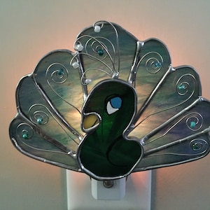 Peacock, Stained Glass Night Light, Sun Catcher/ Garden Decor.  Handmade, Custom Made Item