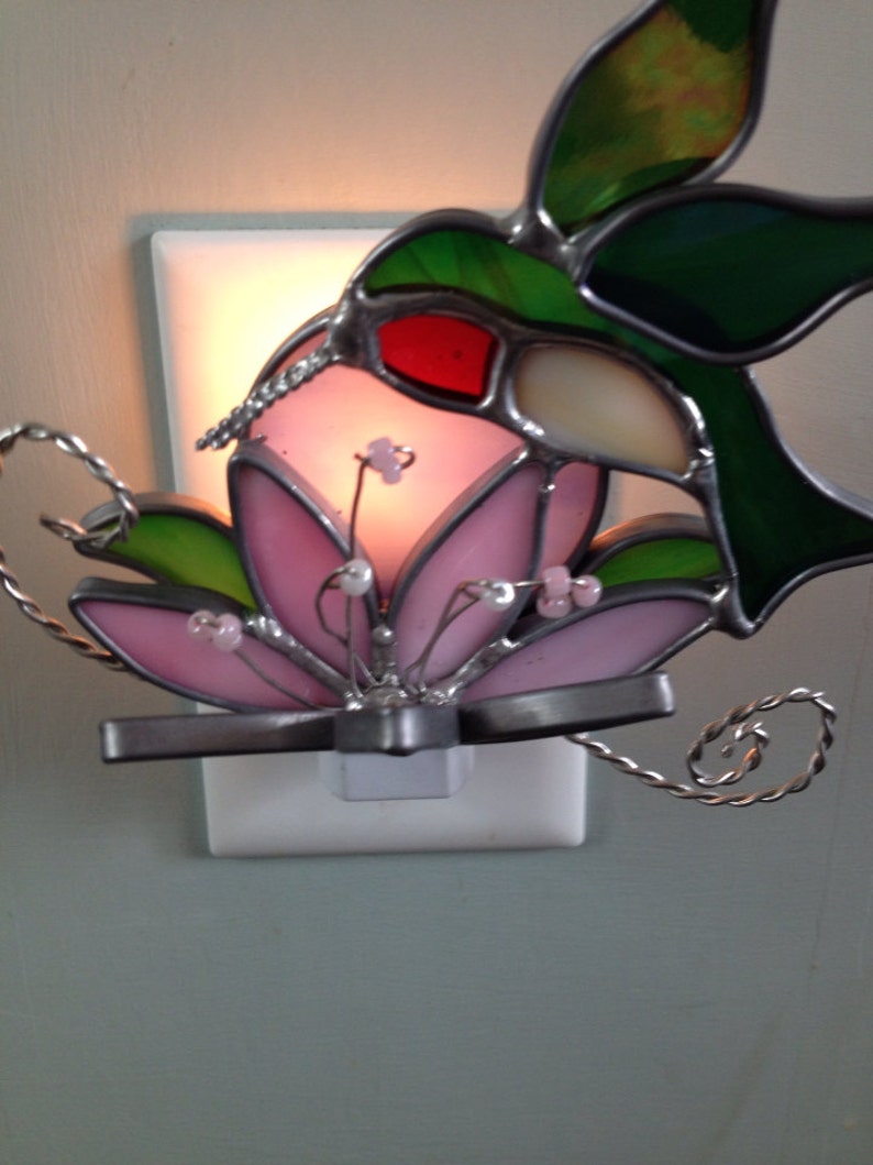 Hummingbird Night Light, Stained Glass, Sun Catcher, Custom Made, Variety of Color Choices image 2