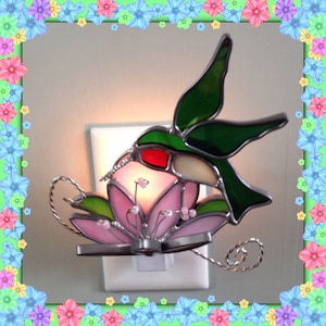 Hummingbird Night Light, Stained Glass, Sun Catcher, Custom Made, Variety of Color Choices image 1