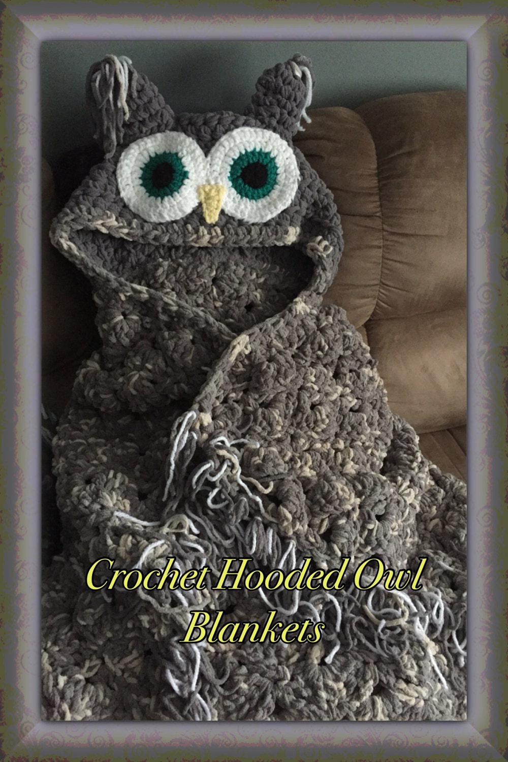 Hooded Owl Blanket, Crochet, Crochet Blanket, Owl Blanket, Hand