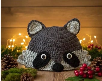 Crochet Raccoon hat (Infant-Adult Sizes)