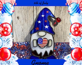 4th of July Gnome, Gnome, Stained Glass Gnome, Stained Glass, 4th of July Decor, Home and Living, Ornament, Accecents, Home Decor, Seasonal