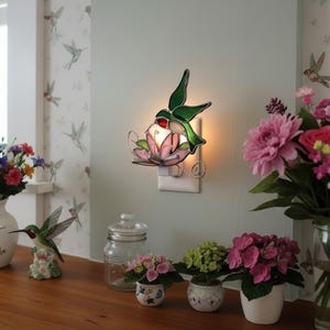 Hummingbird Night Light, Stained Glass, Sun Catcher, Custom Made, Variety of Color Choices