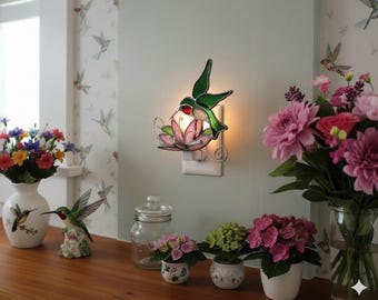 Hummingbird Night Light, Stained Glass, Sun Catcher, Custom Made, Variety of Color Choices