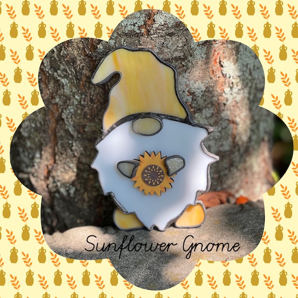 Sunflower, Gnome, Sunflower Gnome, Stained Glass, Night Light, Home and Living, Home Decor, Custom Order, Hand Made, Accents, Ornaments, Sun