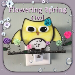 Nursery Room Owl Night Light, Flowering Spring Owl, Custom made Night Light or Sun Catcher