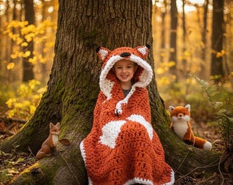 Manta de zorro con capucha de ganchillo: Manta de invierno hecha a mano