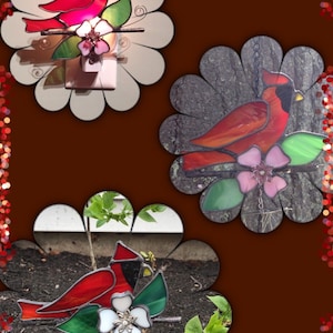 Perched Cardinal, Custom Made, Stained Glass Night Light, Wind Chime or Garden Decor