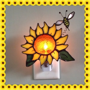 Sunflower, Bumble Bee, Stained Glass, Night light, Sun Catcher, or Wind Chime, Custom Order, Hand Made