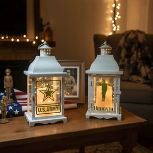 Personalized Military Memorial Lantern: Handmade Service Member Gift