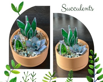 Succulents, Stained Glass Succulents, Potted Succulents, Home and Living, Custom Order, Handmade, Plants, Home Decor, Center Piece, Cacti