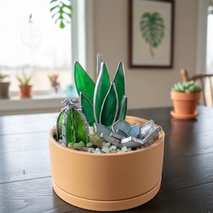 Handmade Stained Glass Succulents: Potted Plant Home Decor