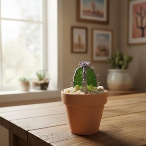 Handmade Stained Glass Cacti in Terra Cotta Pot