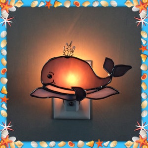 Nurersy Baby Whale Night Light, Stained Glass Custom Whale Night Light or Sun Catcher