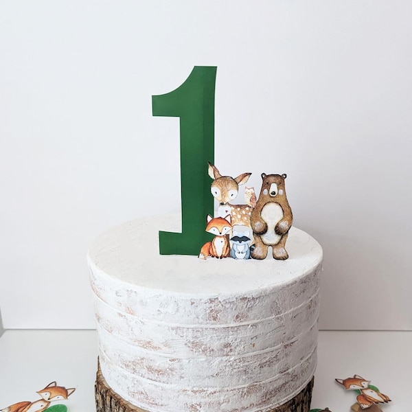 Woodland Cake Topper, Woodland First Birthday Cake Topper, Woodland Birthday Party Cake Decoration, Woodland One topper Animals toppers