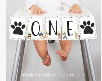 Puppy Party High Chair Banner, Birthday banner Printed and Shipped