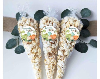 Set of 12 Popcorn Bags with Stickers, Dinosaurs Baby Shower Popcorn bags, Cute Dinosaurs Baby Shower Favors, Ready to Pop favors