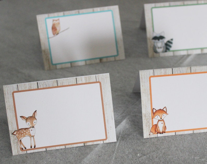 12 Woodland Food Tents woodland Food labels Woodland Place Cards Woodland Baby Shower Rustic woodland party labels Set of 12
