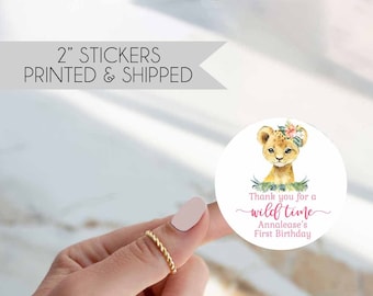 Lion Stickers size 2" round, Little Lion Thank you stickers, Jungle Lion labels, Jungle baby shower tags, Jungle birthday party labels HM952
