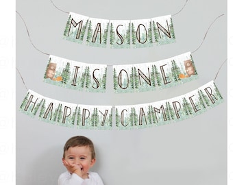 One Happy Camper Banner, Happy Camper Name Banner, Camp first birthday sign, Happy camper sign, Bear camping banner, bear cub banner sign